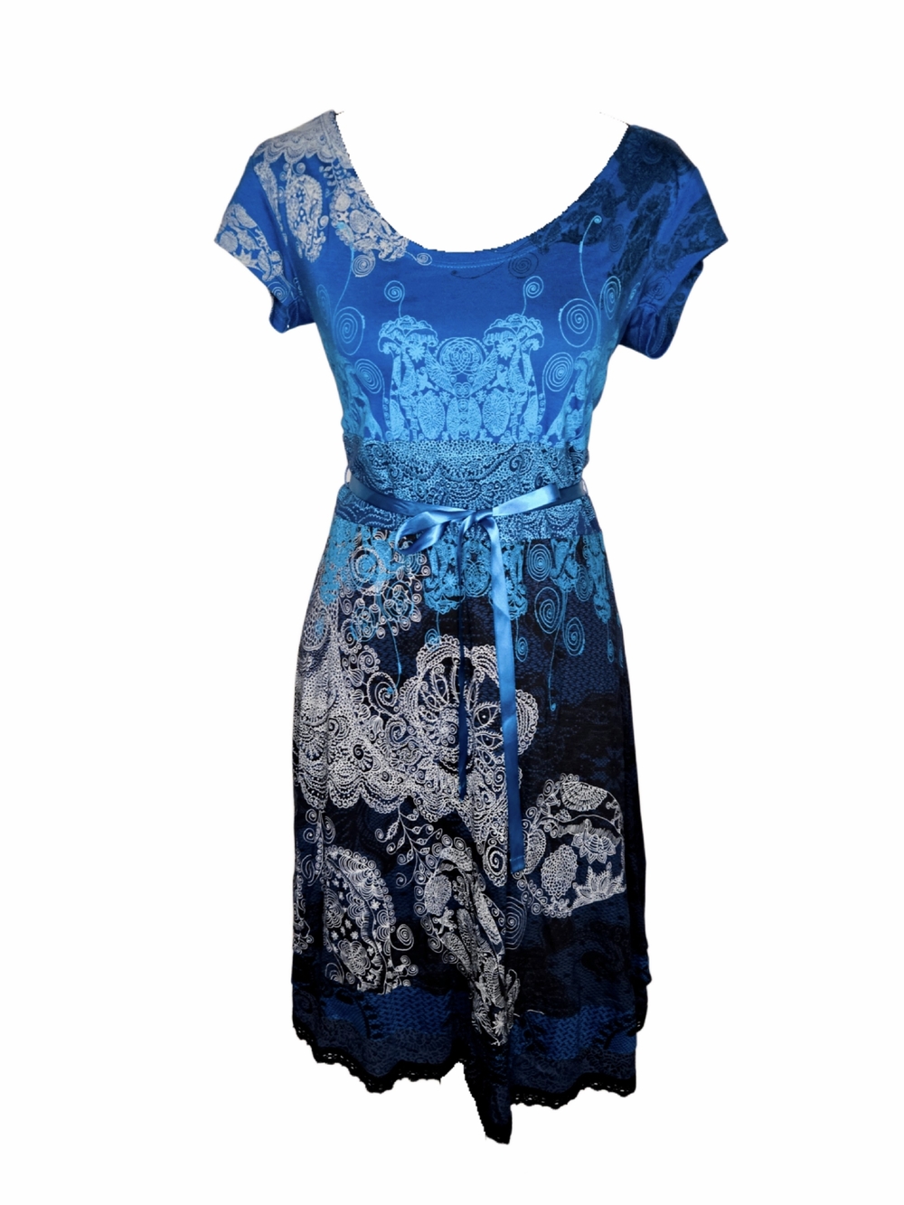 Desigual Blue Paisley Scoop Neck Belted Dress!